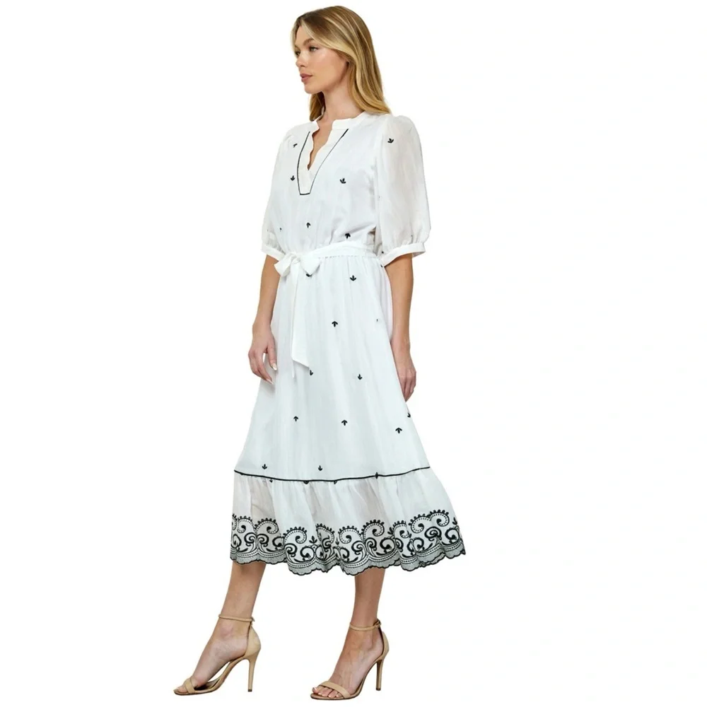 Women's Figueroa & Flower V-Neck Embroidered Peasant Dress - Picture 3 of 15